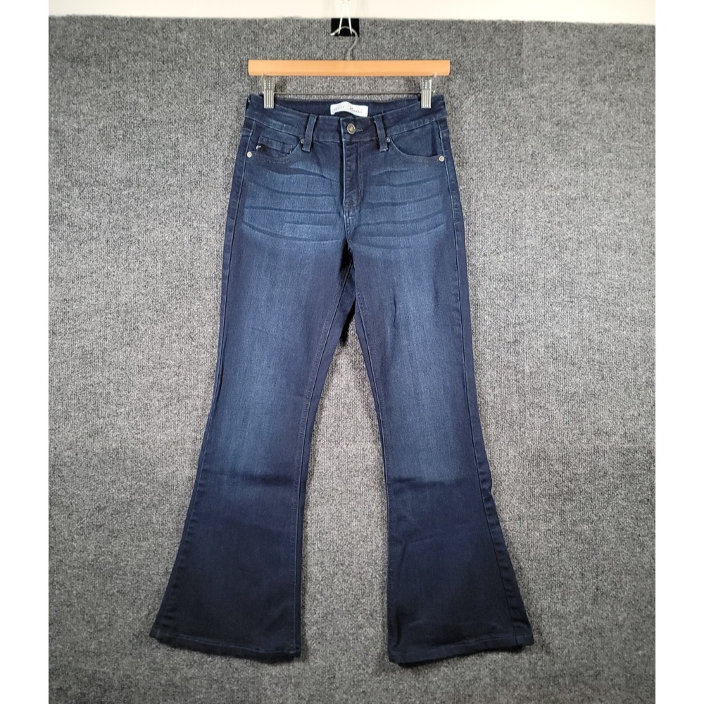 KanCan Trisha Mid Rise Classic Flare Jeans Womens 7/27 Petite Dark Wash Denim